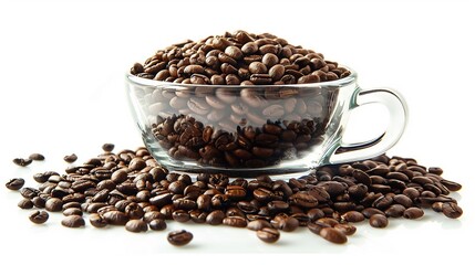 Fototapeta premium Roasted Coffee Beans in a Glass Cup, Aromatic and Rich Brew