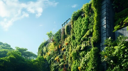 A photo of a vertical garden on a city wall