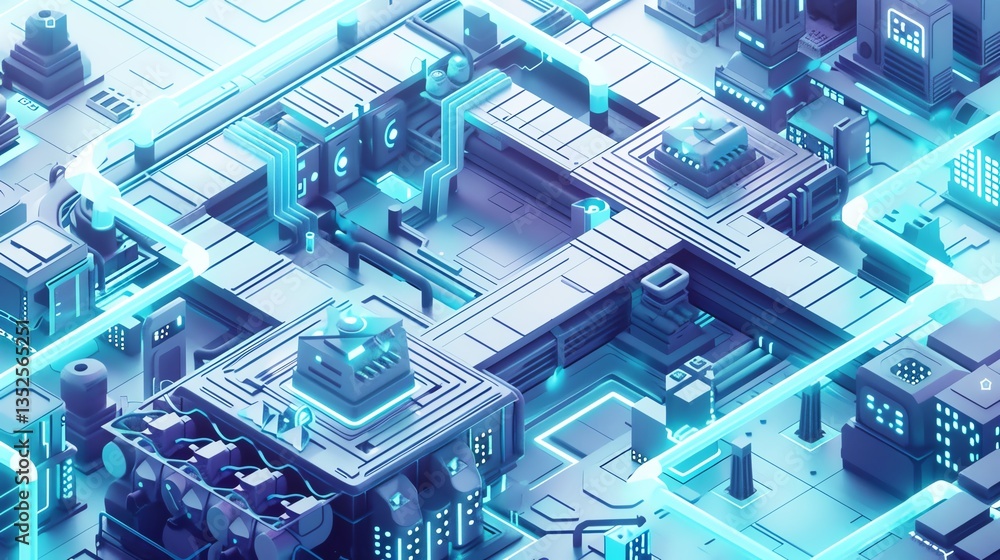 Poster isometric server racks in a cloud-based environment