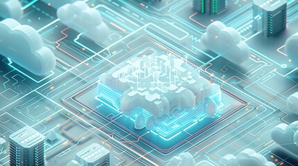 Obraz premium Glowing Cable Connections in Modern Server Design