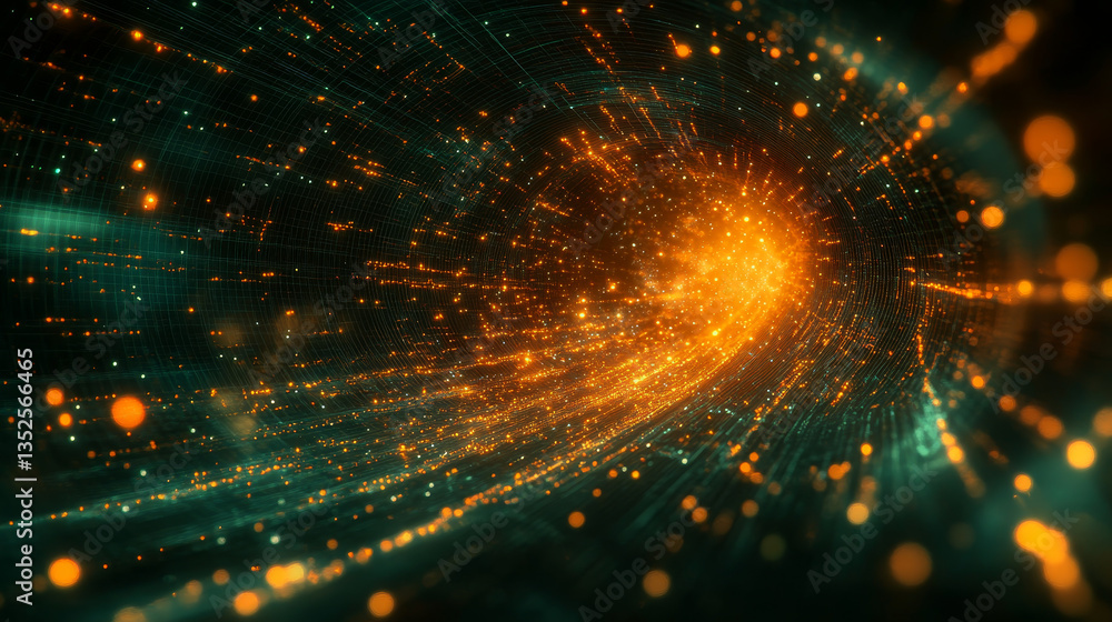 Poster digital cyberspace with particles and digital data network connections. high speed connection and da