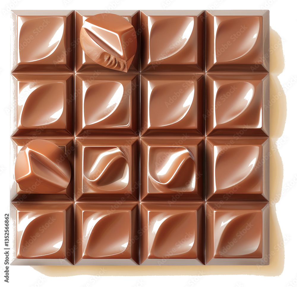 Aufkleber a square block of chocolate with some broken pieces on top