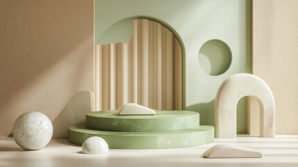 Abstract 3D Scene, Soft Colors, Minimalist Display