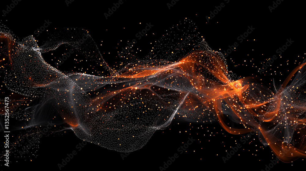 Poster digital cyberspace with particles, digital data network connections, big data hi-speed internet conn