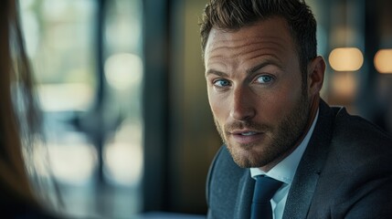 Fototapeta premium a handsome young businessman looking at his female colleague while sitting in a restaurant. 