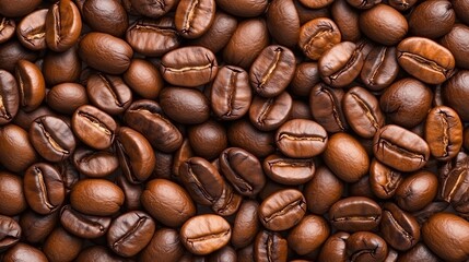 Obraz premium Close-up of roasted coffee beans showing rich texture and dark brown color.