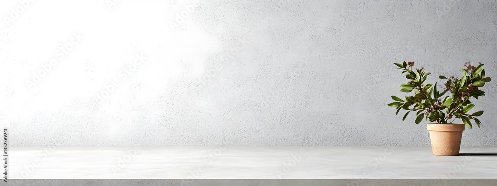 Poster minimalist workspace backdrop with plant in shallow depth of field