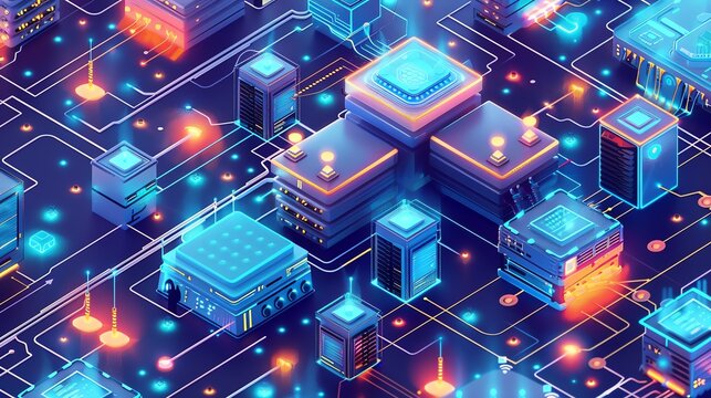 Isometric Tech Illustration of Server Connectivity