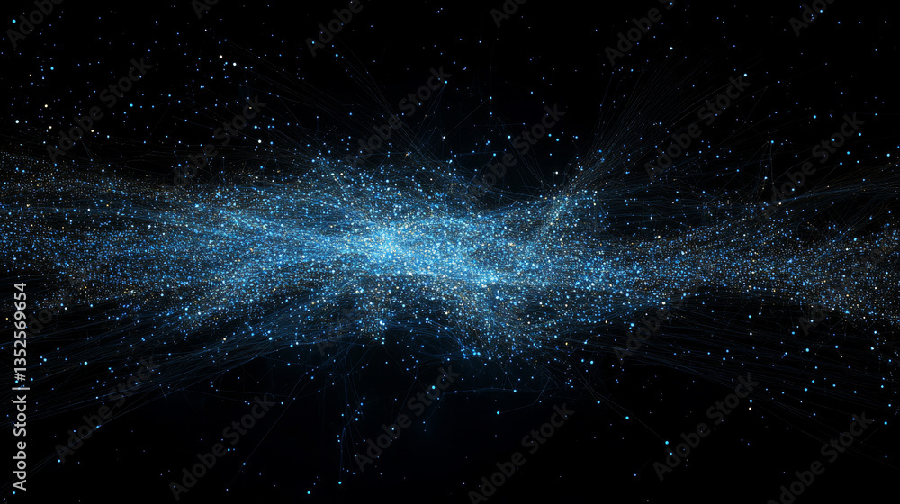 Poster abstract blue connection dots and lines with dark background connection structure. big data visualiz