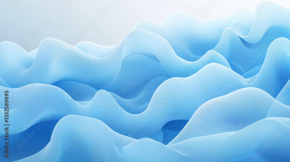 Poster blue hexagon shape connection wave flowing, cyber technology abstract background 3d rendering