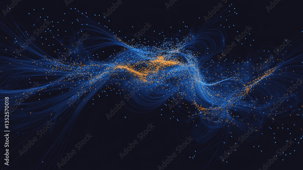 Poster abstract blue connection dots and lines with dark background connection structure. big data visualiz