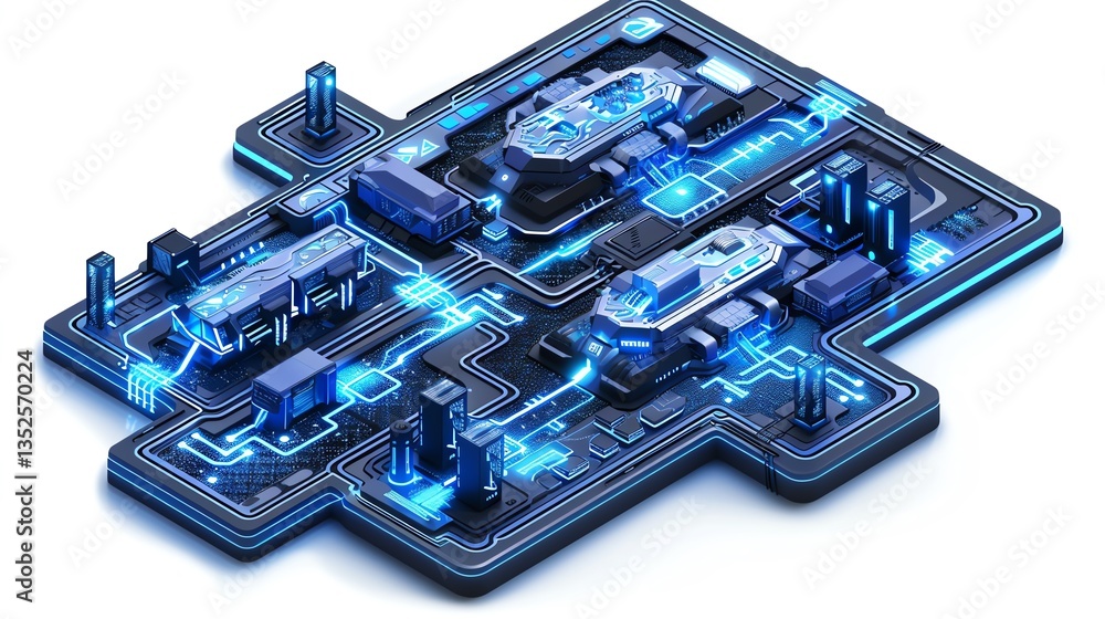 Poster tech room blueprint with cloud connections