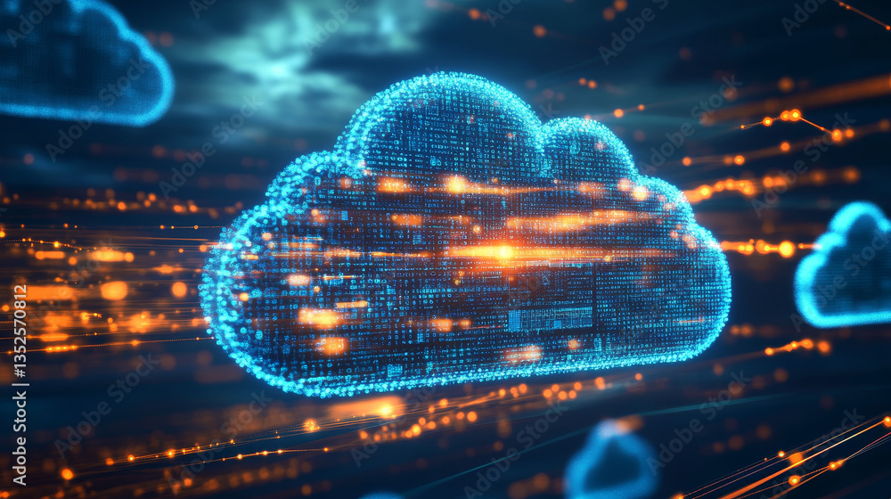 Poster cloud computing of cyber security, digital data network protection, global network connection, big d
