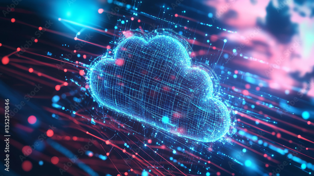 Poster cloud computing of cyber security, digital data network protection, global network connection, big d