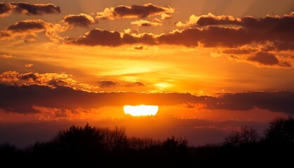 Obraz premium sunset cloudy sky with the orange sun