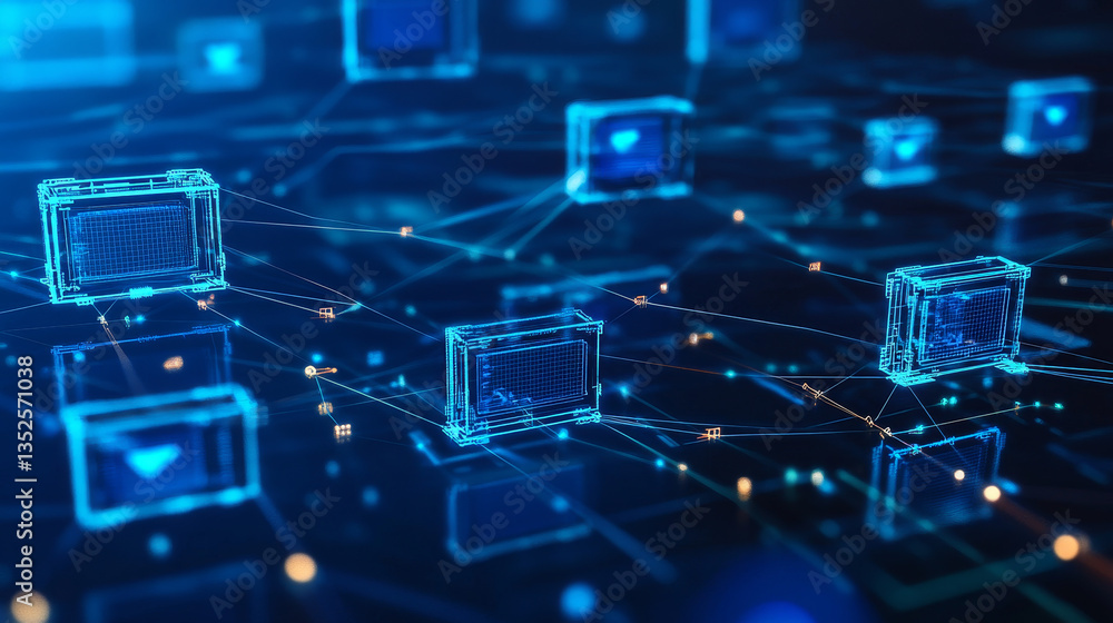 Poster futuristic technology of the digital data matrix, blockchain network connection, and data analysis, 