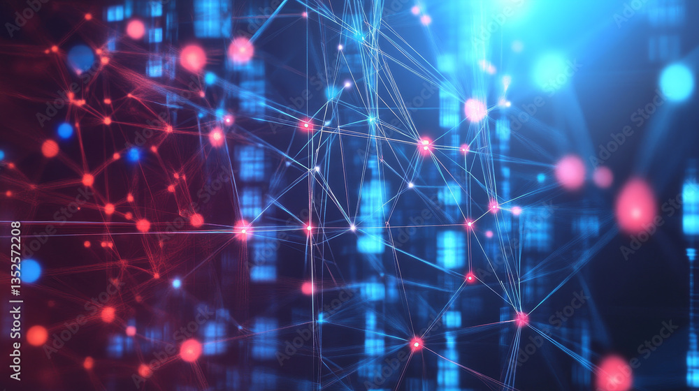 Poster digital cyberspace with particles and digital data network connections, futuristic digital data disp