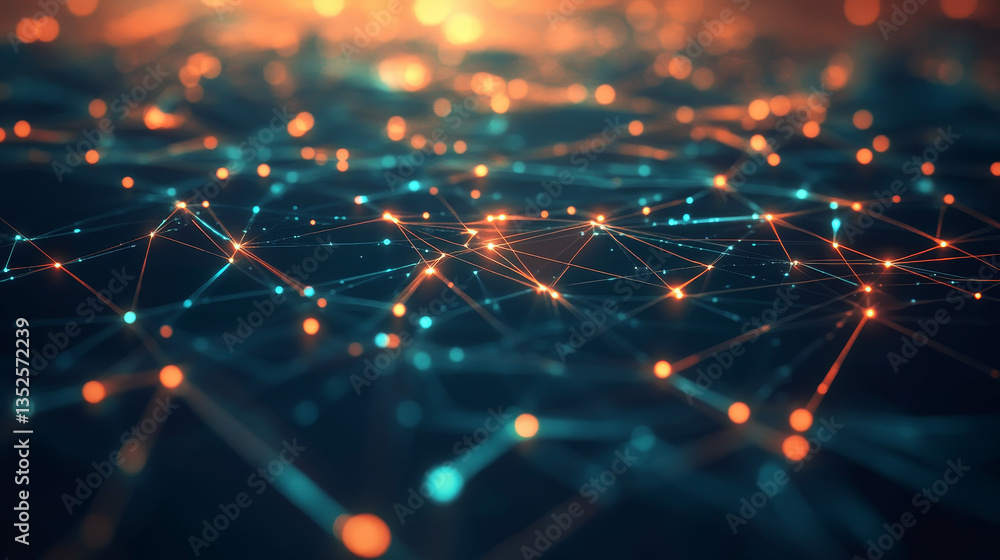 Poster digital cyberspace with particles and digital data network connections, futuristic digital data disp