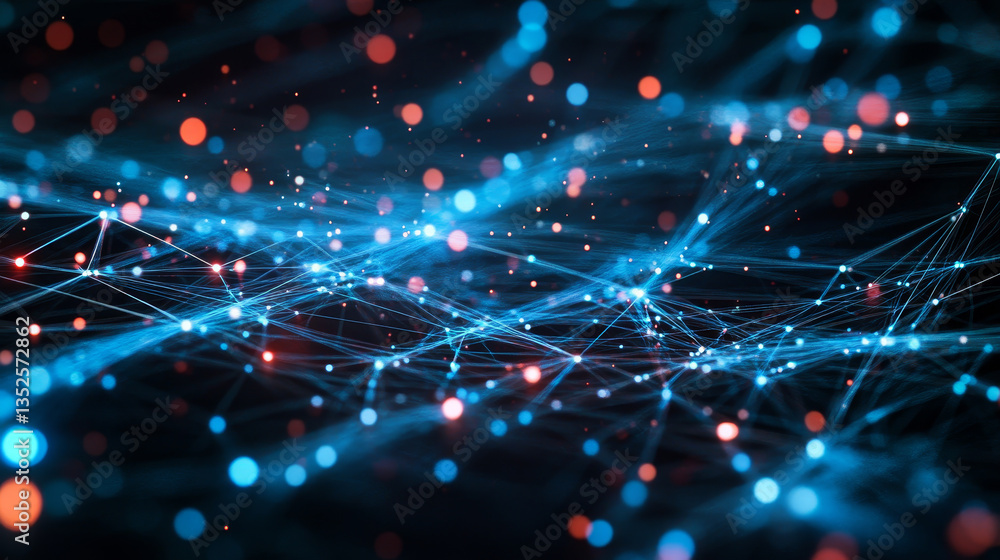 Poster digital cyberspace with particles and digital data network connections, future technology digital ab