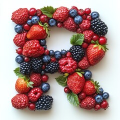 Fototapeta premium Vibrant Berry Letter R: A Delightful Composition of Fresh Berries Forming the Letter R