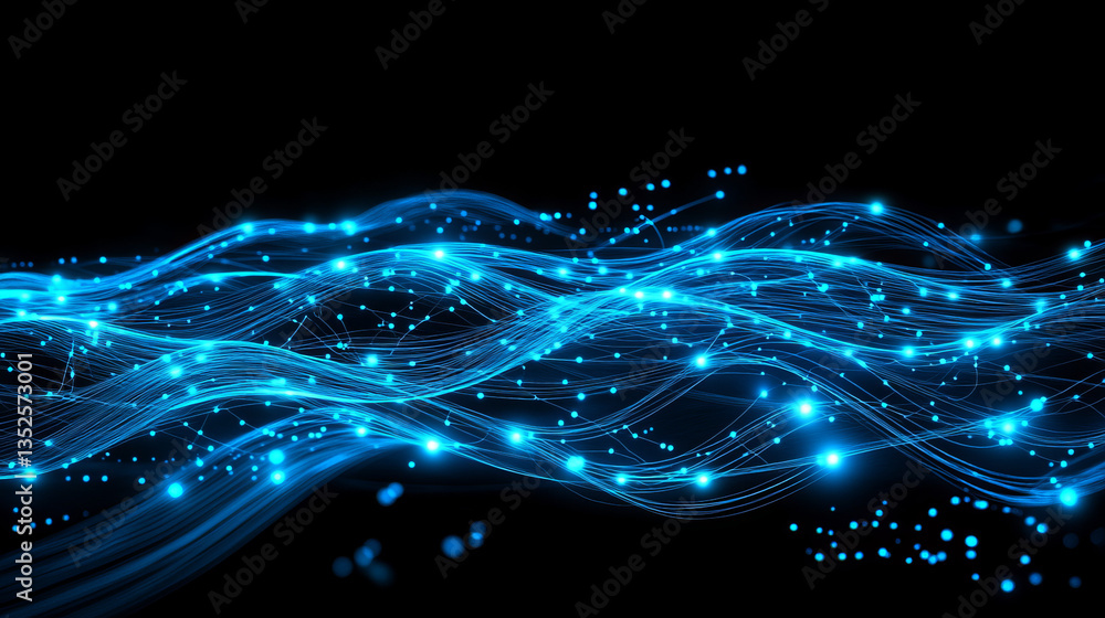 Poster digital cyberspace with particles and digital data network connections, future technology digital ab