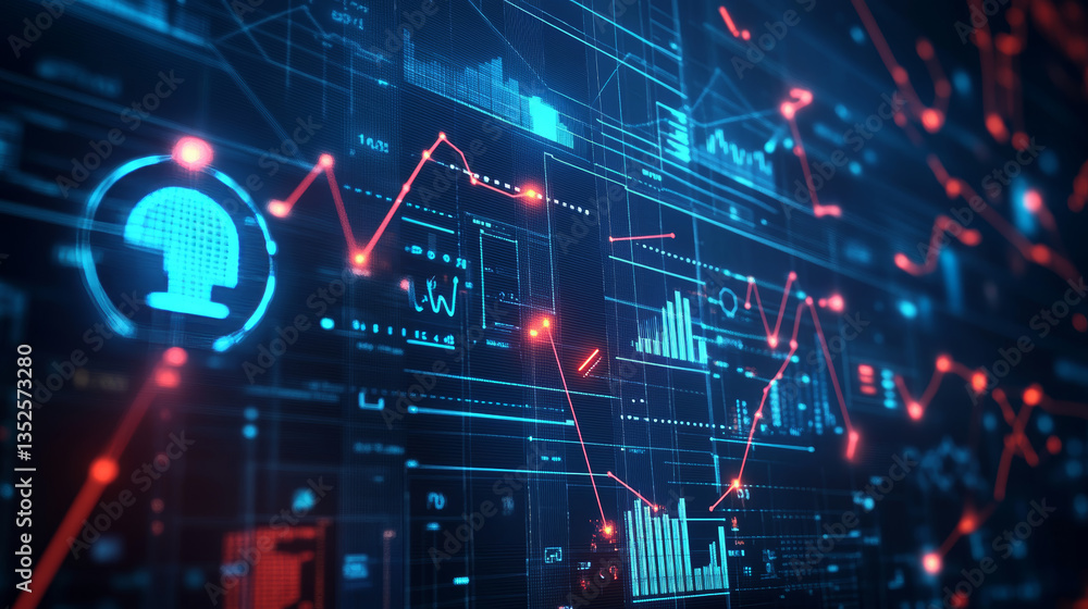 Poster hud and digital cyberspace with charts and technology digital data global network connections backgr