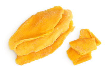 dried mango isolated on white background. Top view. Flat lay