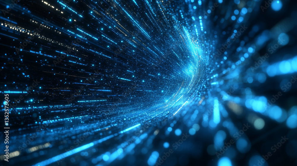 Poster hi-tech hud and data with blue color digital particles flow future background concept