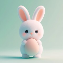 Obraz premium Easter rabbit holding a pastel egg in a soft, playful setting