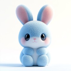 Cute blue rabbit ready for Easter fun with colorful eggs in a vibrant spring setting