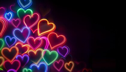 valentine s day background with animated colorful neon hearts on black