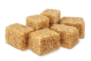 brown sugar cubes isolated on white background