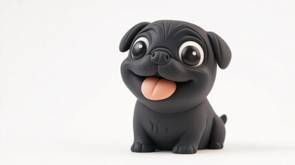 Naklejka premium Cute and Friendly Cartoon Pug Puppy with Cheerful Facial Expression and Playful Attitude Against Plain White Studio Background