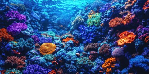 Obraz premium The Colorful Underwater Scene Features Coral Reef Formations