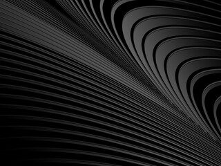 Abstract gradient gray geometric wave lines on black background. Shiny gray futuristic pattern. Futuristic technology concept, suitable for covers, posters, banners, flyers, websites, etc.