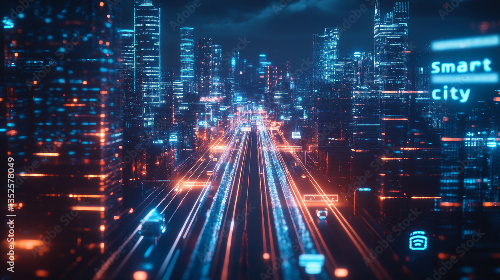 Poster smart city with wi-fi connection conceptual, technology 5g communication concept. futuristic data ne