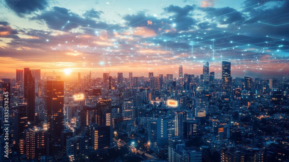 Poster digital city of cybersecurity digital data of futuristic and technology of the internet and big data