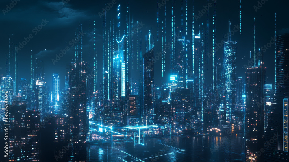 Poster digital city of cybersecurity digital data of futuristic and technology of the internet and big data