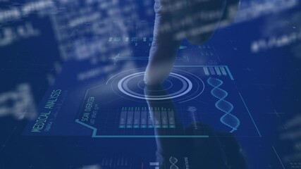 Animation of futuristic medical interface with DNA strands and data in school - Powered by Adobe