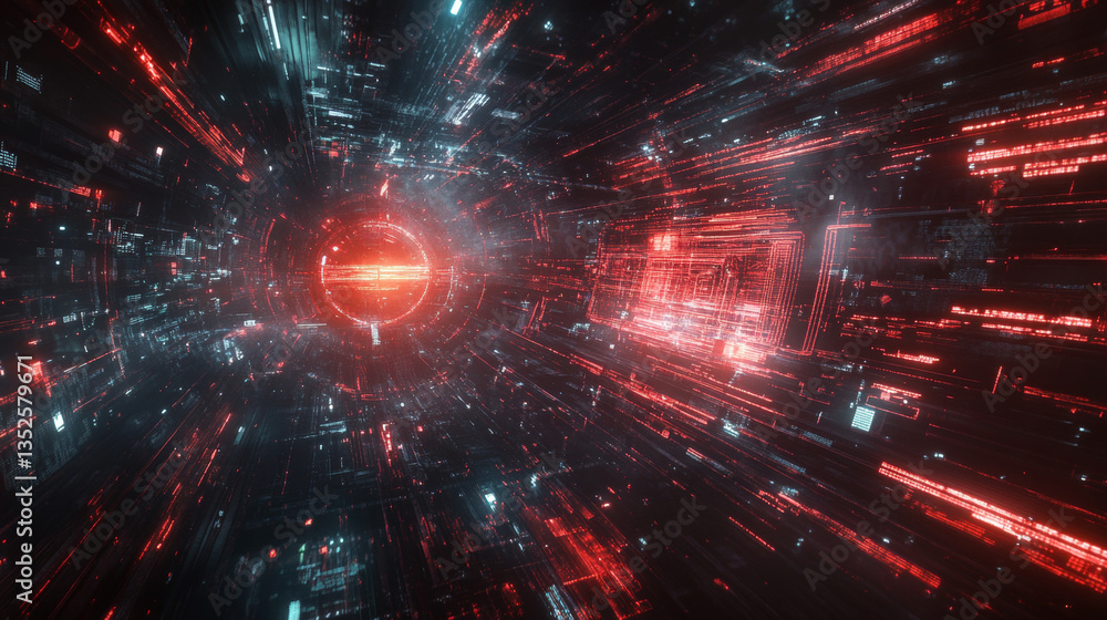 Poster digital city digital cyberspace with particles and digital data network connections, 5g high-speed c