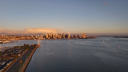 San Diego Skyline and Bay at Sunset from Coronado Bridge View