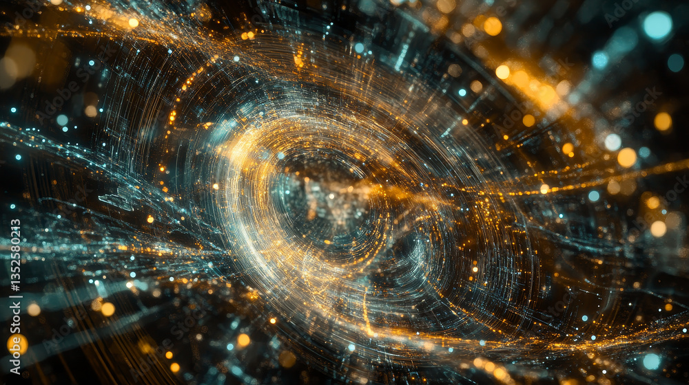 Poster digital city, digital cyberspace with particles and digital data network connections, 5g high-speed 