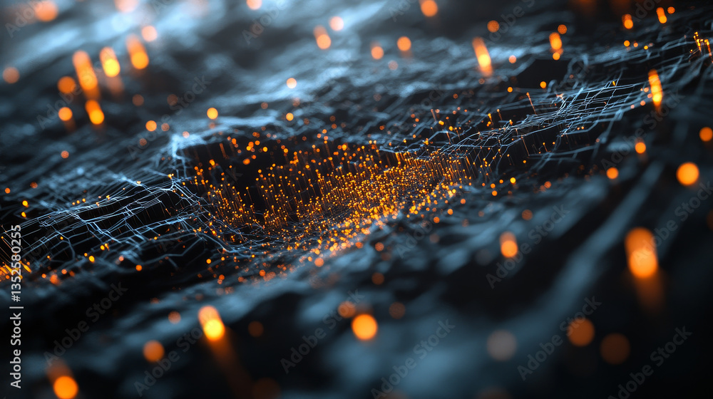 Poster digital city, digital cyberspace with particles and digital data network connections, 5g high-speed 