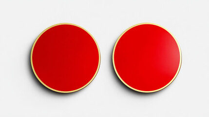 Set of red and golden promotional round curled labels isolated on transparent background