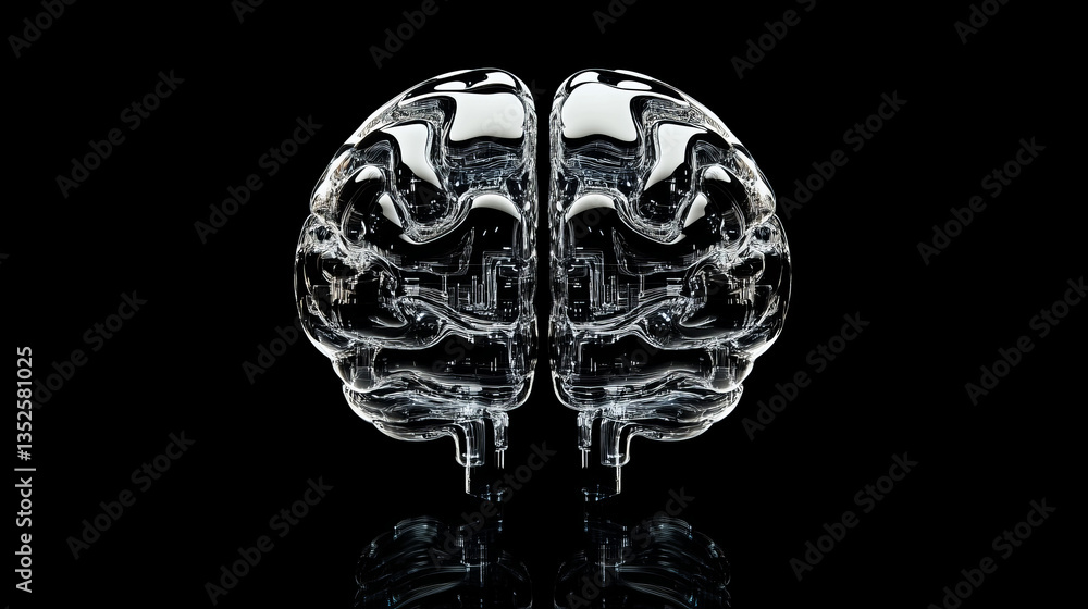 Poster digital brain within a futuristic interface symbolizes artificial intelligence, neural networks, and