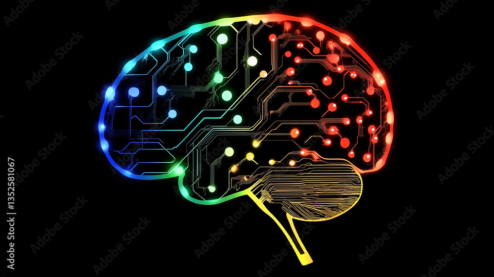 Poster digital brain within a futuristic interface symbolizes artificial intelligence, neural networks, and