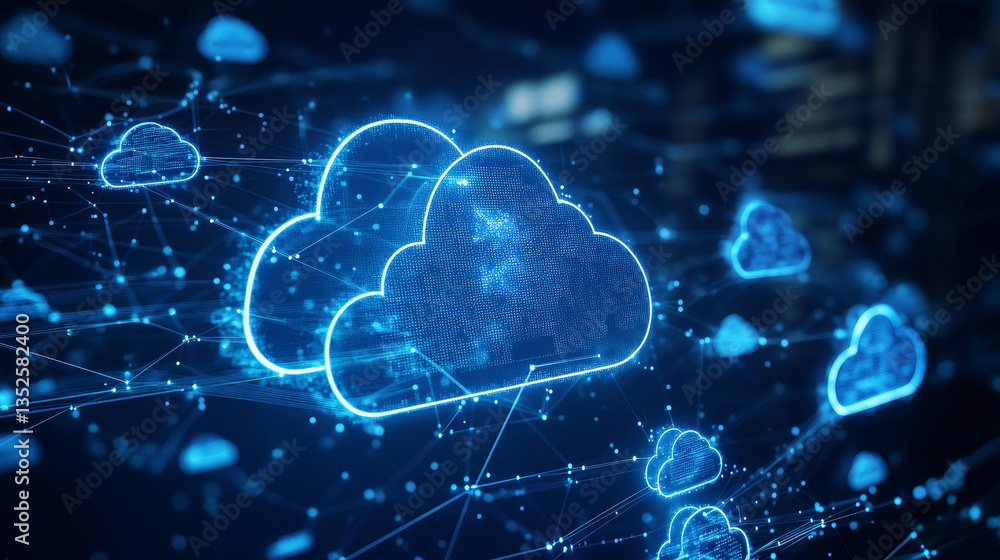 Aufkleber cloud and edge computing technology concepts. a large cloud icon over three prominent white clouds. 