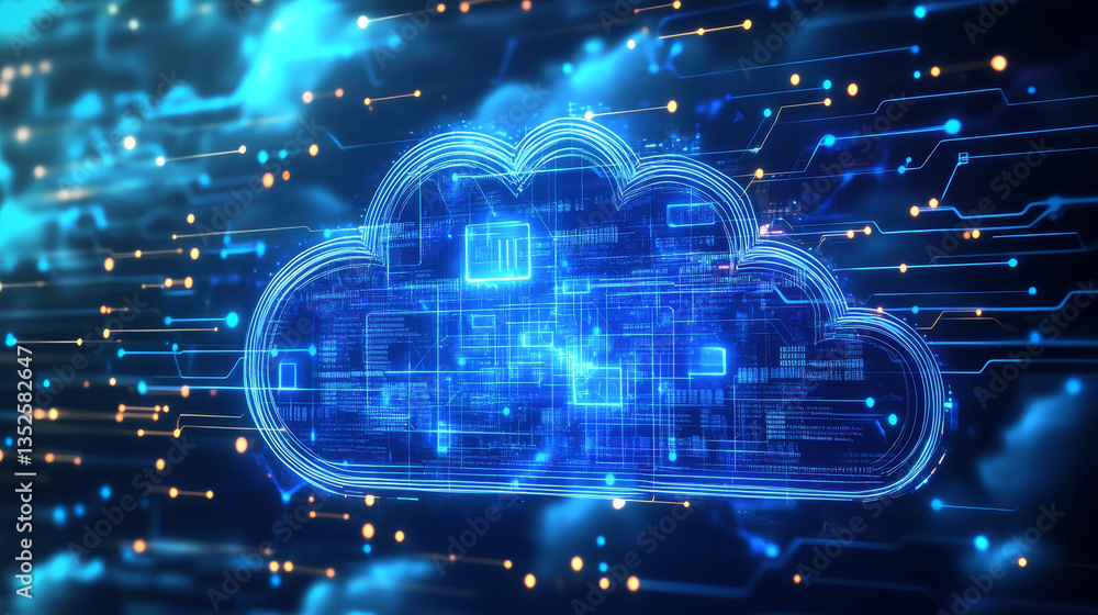 Poster cloud and edge computing technology. secure database storage is protected from unauthorized access a