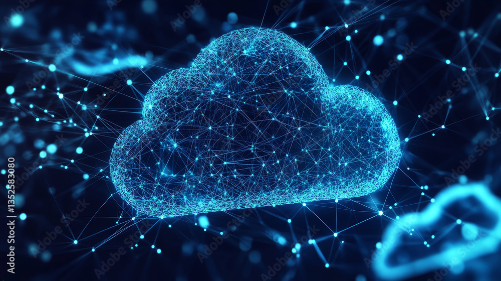Poster cloud and edge computing technology concepts with cybersecurity data protection. a large cloud icon 