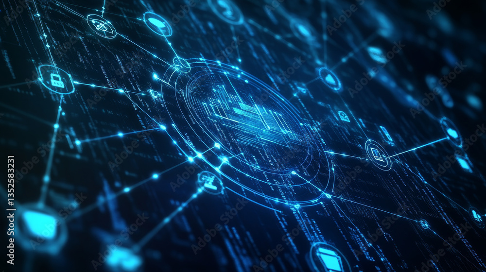 Poster cloud and edge computing technology concepts with cybersecurity data protection. icons and polygons 